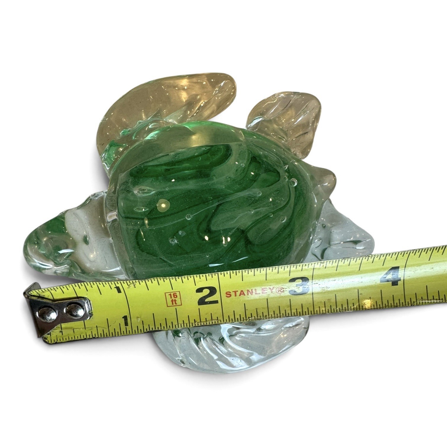 Green Glass Sea Turtle Paperweight Glow-In-The-Dark Dynasty Gallery