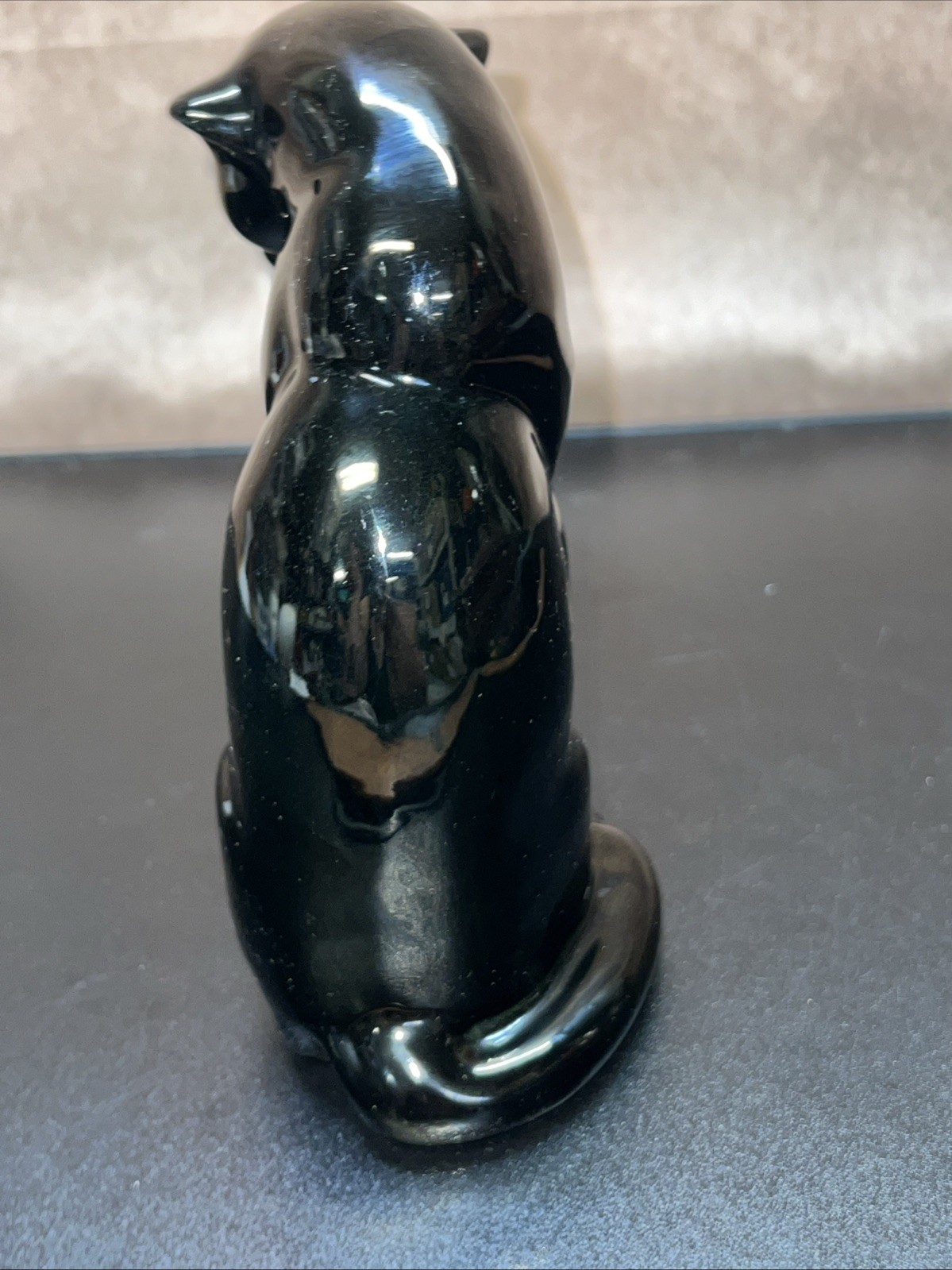 Vintage Frankoma Pottery Sitting, Perched PUMA Panther, Black