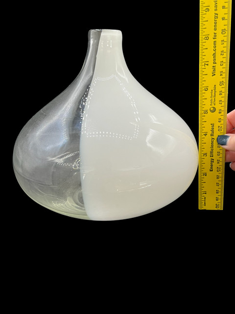 White and Clear Glass Vase Handblown Heavy No Chips Or Cracks