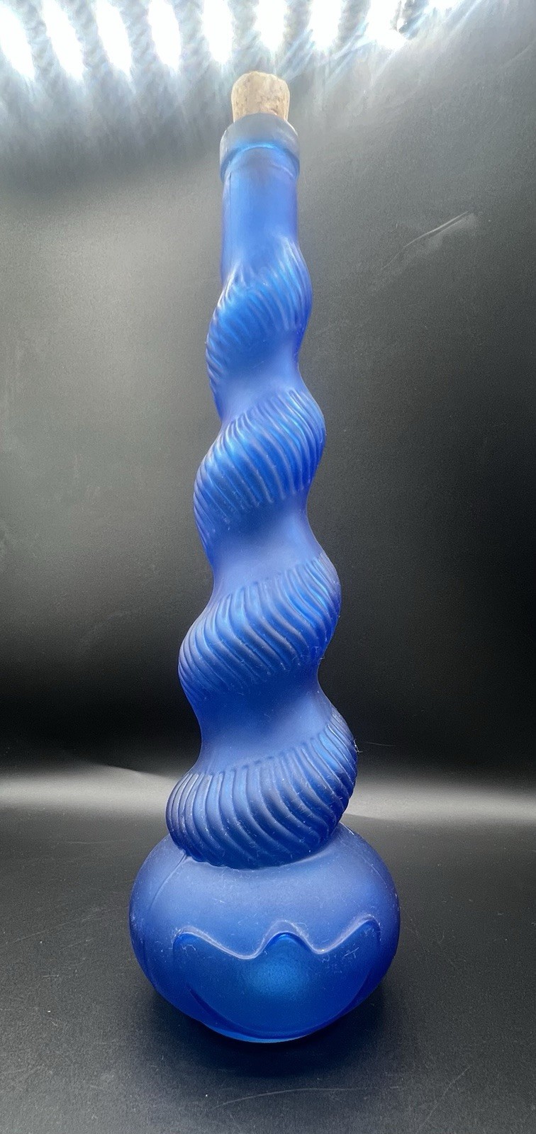 EMPOLI-SPAIN VTG-MCM-BLUE SNAKE SKIN-GENIE BOTTLE DECANTER-14 H