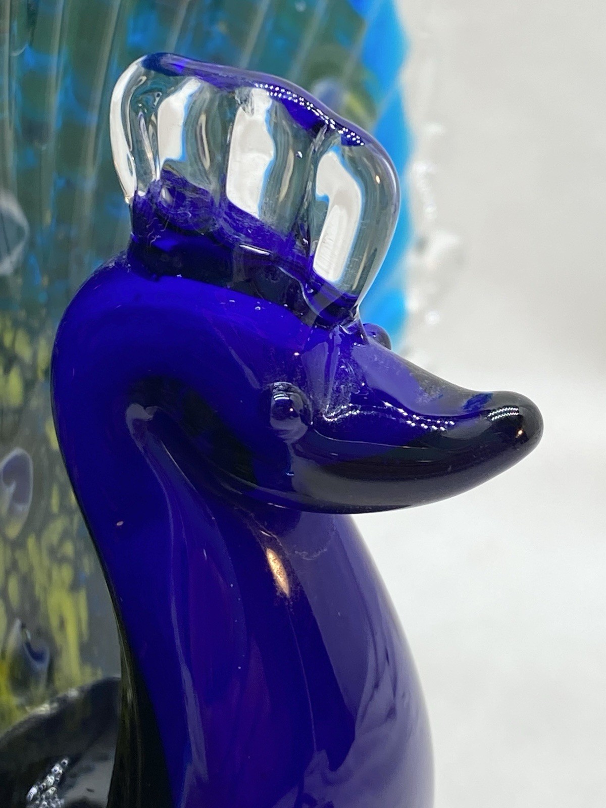 Vtg Dynasty Gallery Art Glass Colorful 7” T Peacock Figurine Blues Greens Yellow