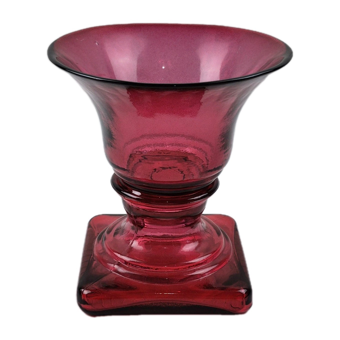 Glass Pedestal Vase by Vidrios San Miguel Spain Cranberry Red EUC
