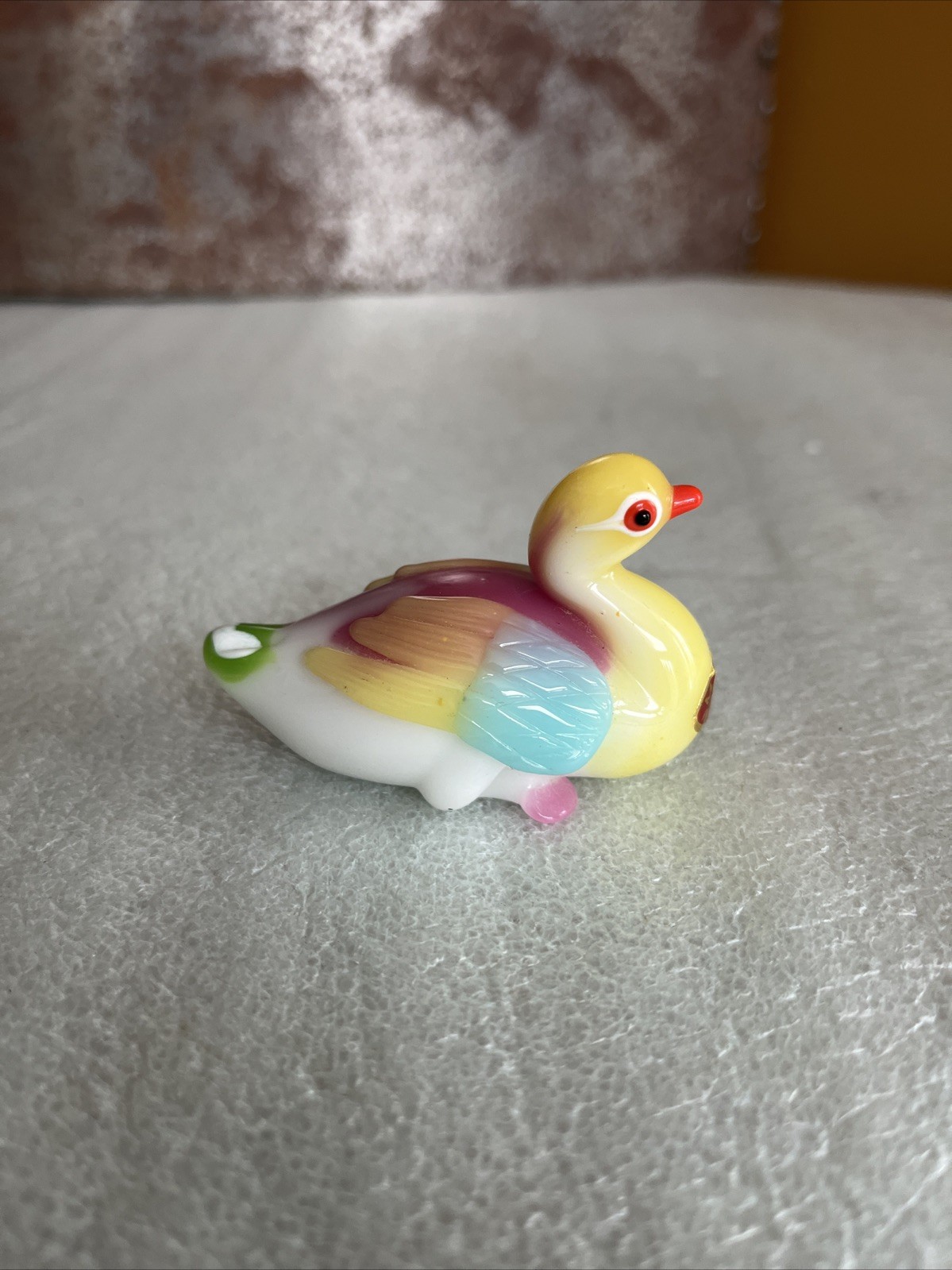 Vintage Solid Glass Standing Peking Duck Figurine Handblown Rainbow Colors