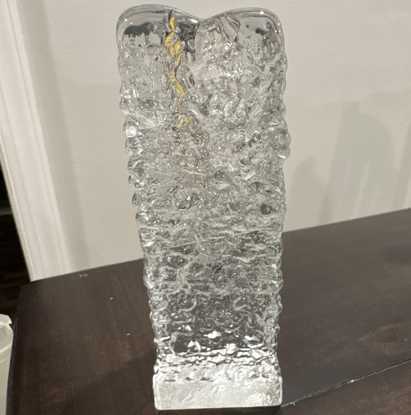 Clear Textured Art Glass Square Vase Decorative Modern Style Accent Decor