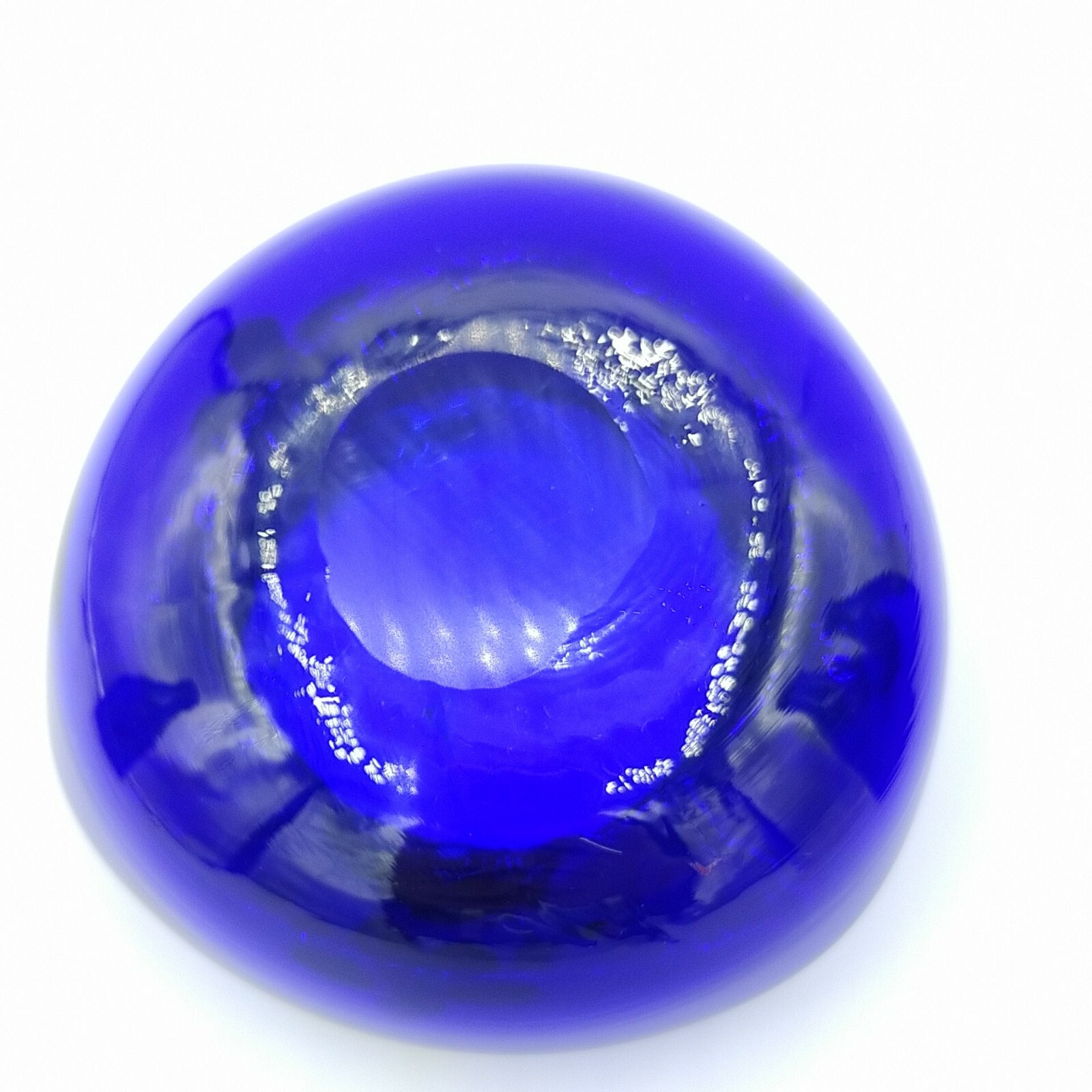 Glass Cobalt Ashtray Hand-Painted High Relief Flowers Roughly 5″ Diameter Flaw