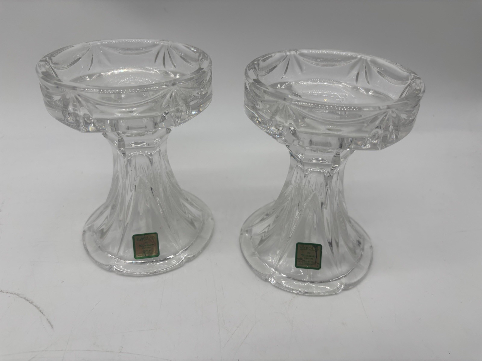 MARQUIS by “WATERFORD” UNITY Pillar Taper Crystal Candle Holder 5 1/4” Set-2 NWT