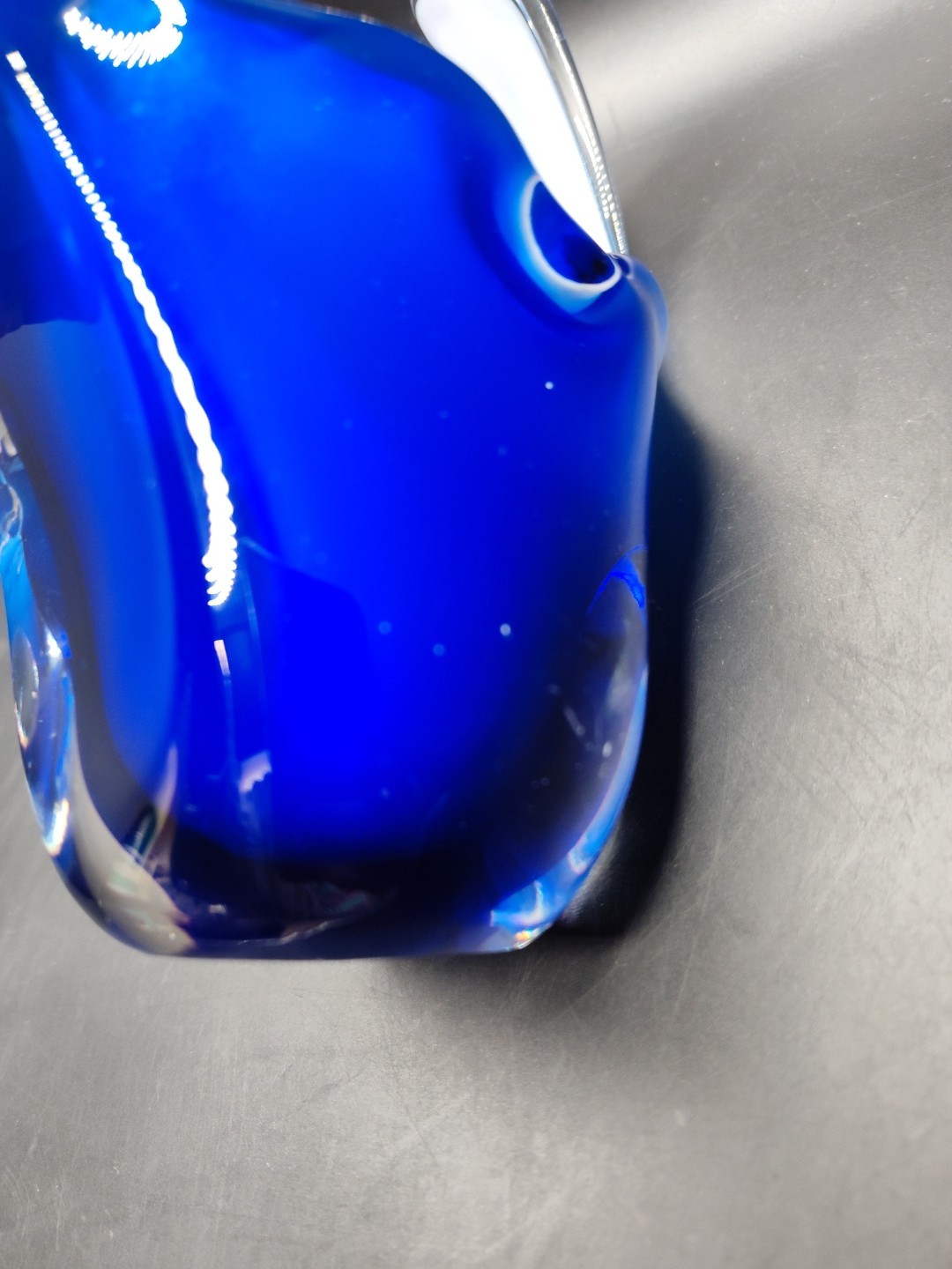 Murano Italian Hand Blown Glass Basket Candy/Nut Dish Cobalt Blue and White VTG