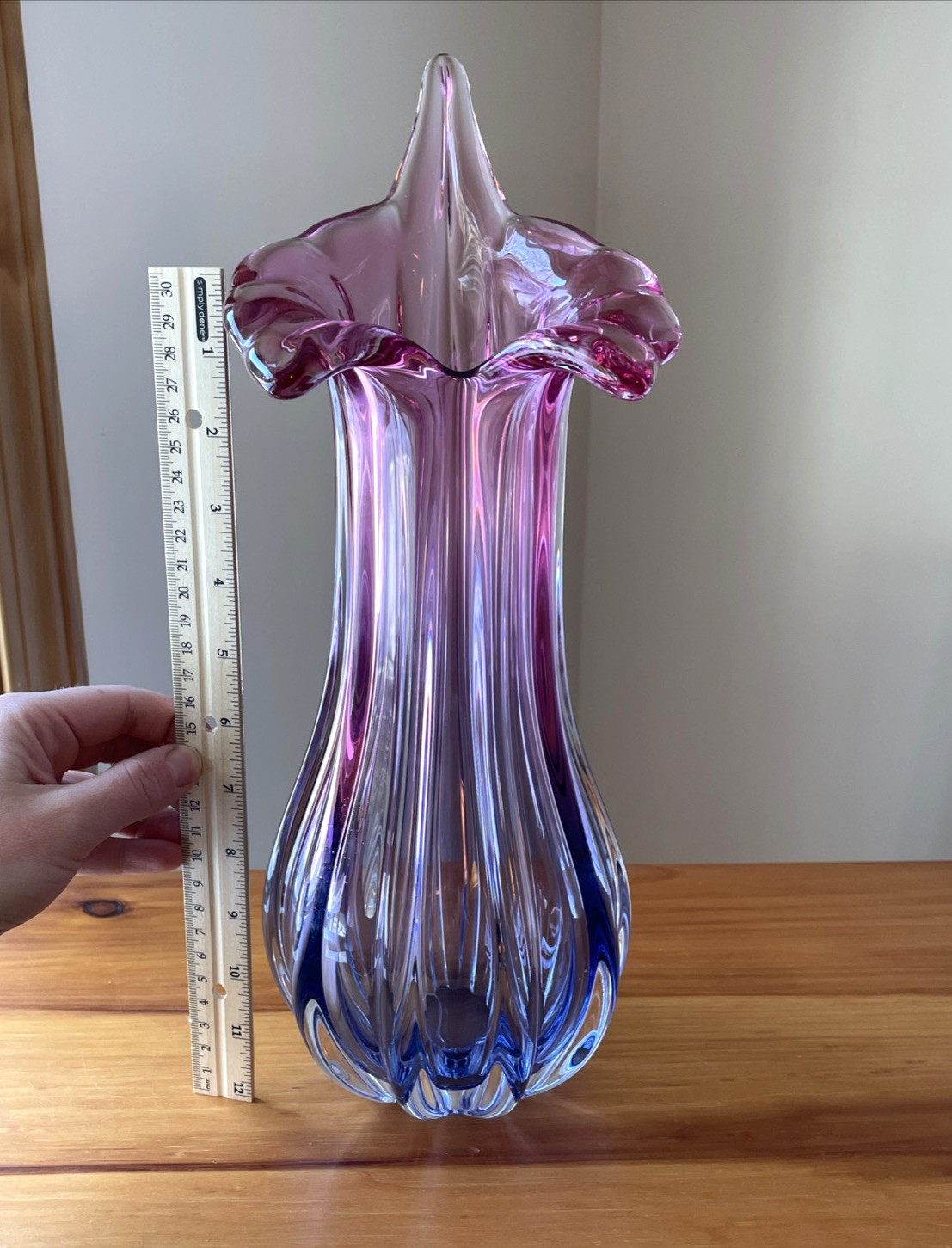 Sommerso Large Pink Purple Blue Ombré Hospodka or Murano Style Vase 15” Stunning