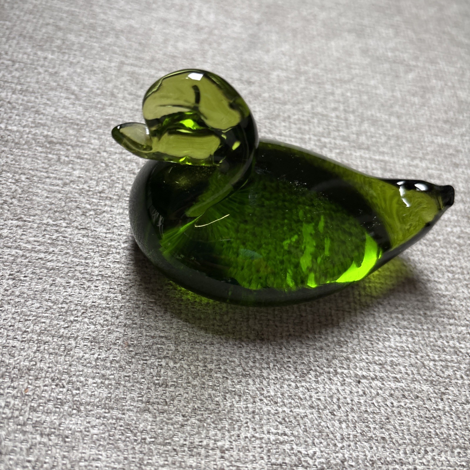 Vintage Viking Art Glass Green Duck Paperweight