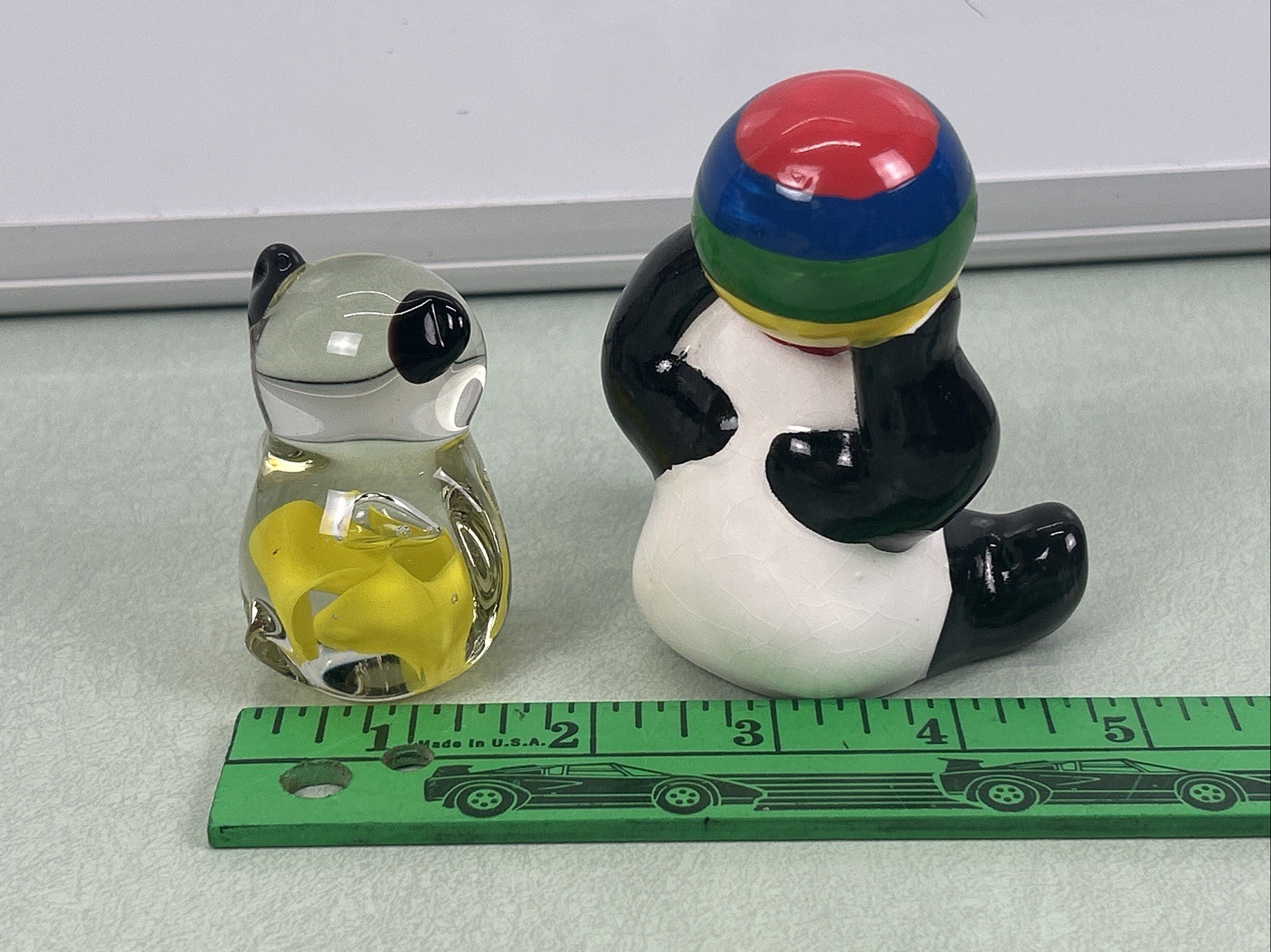 Panda Figure Figurine Statue Lot Omnibus 1984 & Hand Blown Glass Art Paperweight