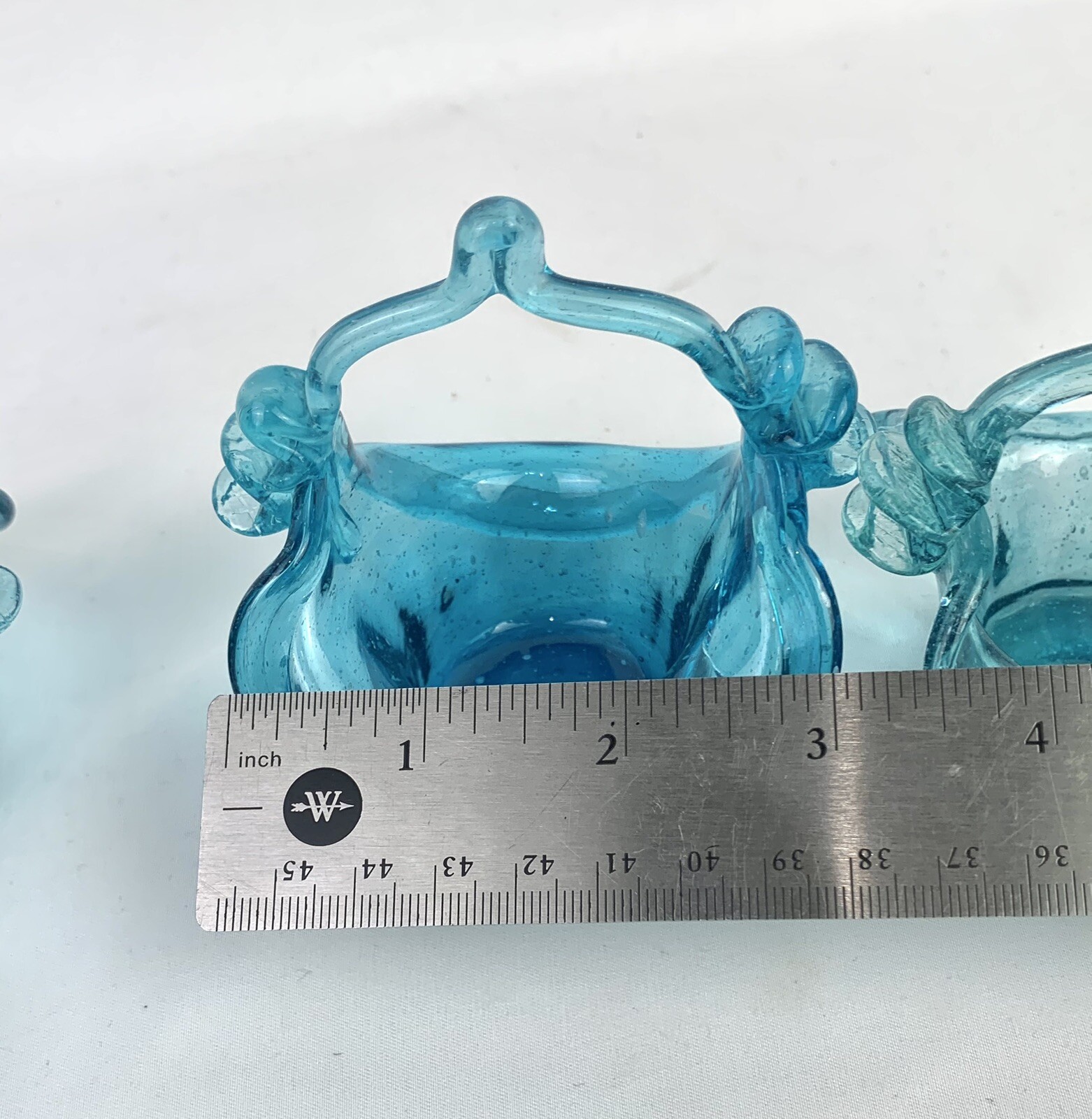 Lot of 6 Vtg Small Hand Blown Glass Baskets Blue Turquoise Table Decor Filler