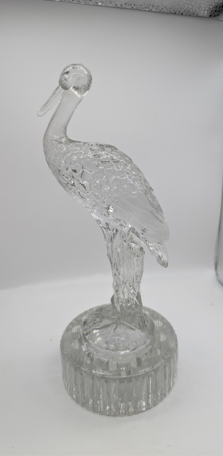 Vintage Cambridge Glass 12 Inches Tall Heron Flower Frog On Cut Base. Excellent!