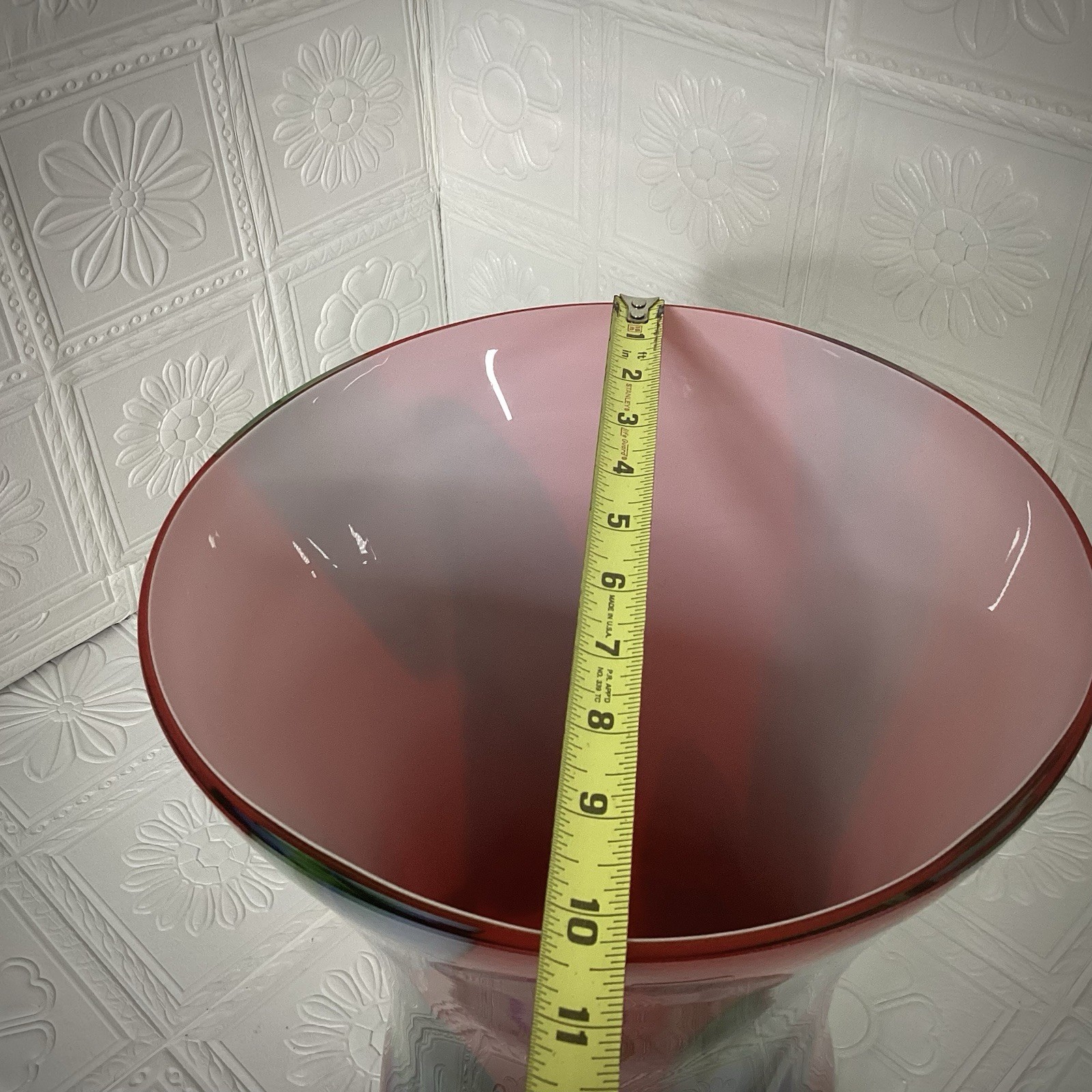 Towle Large Hand Blown Art Glass Vase 17.75” Murano Style Poland Red Swirl Label