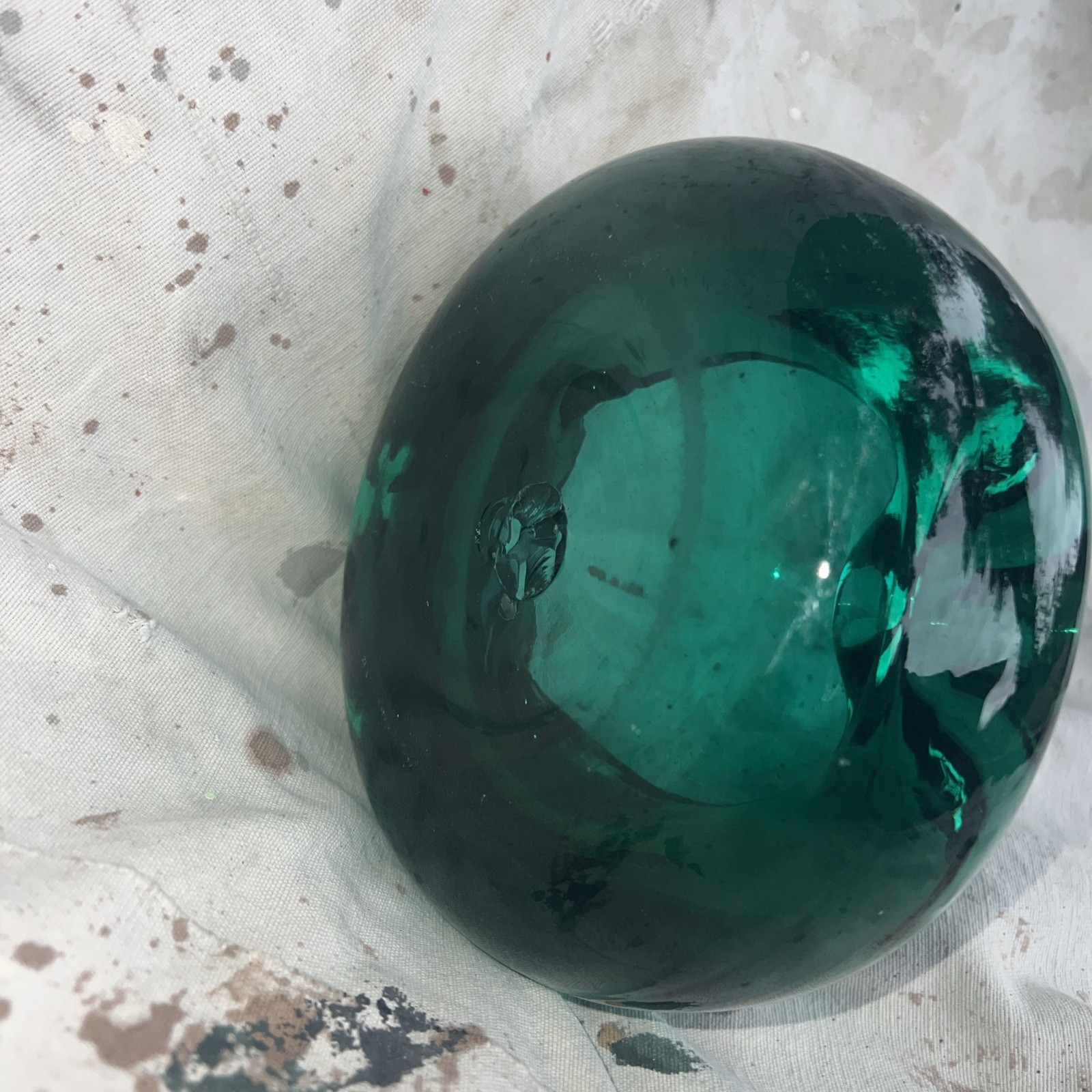 Vintage 60’s Emerald Green Blown Glass Ashtray Murano Style Orb MCM 4lbs 4.5ozs