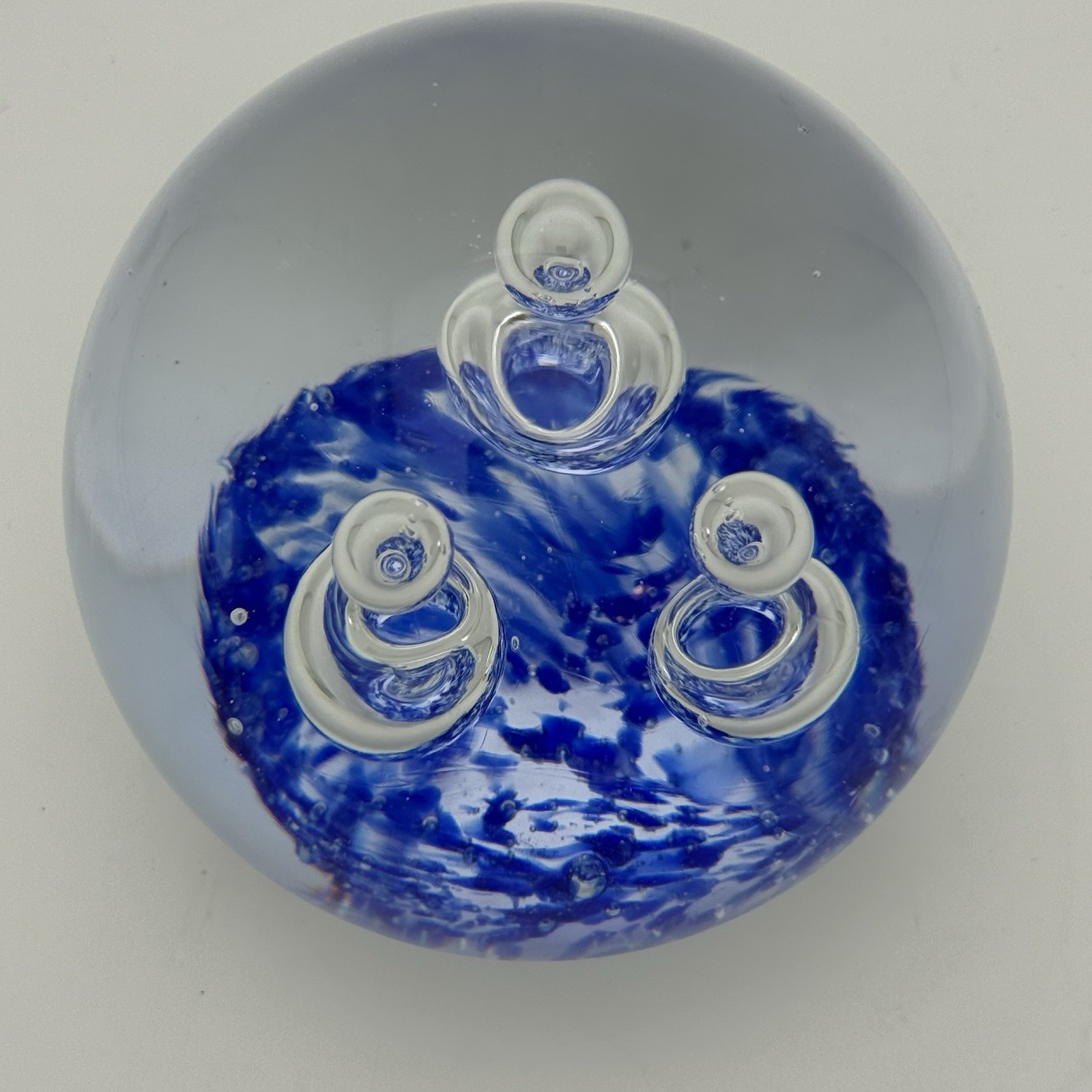 Art Glass Clear Paperweight Controlled Bubbles Handblown 11.5 Inches Round Large