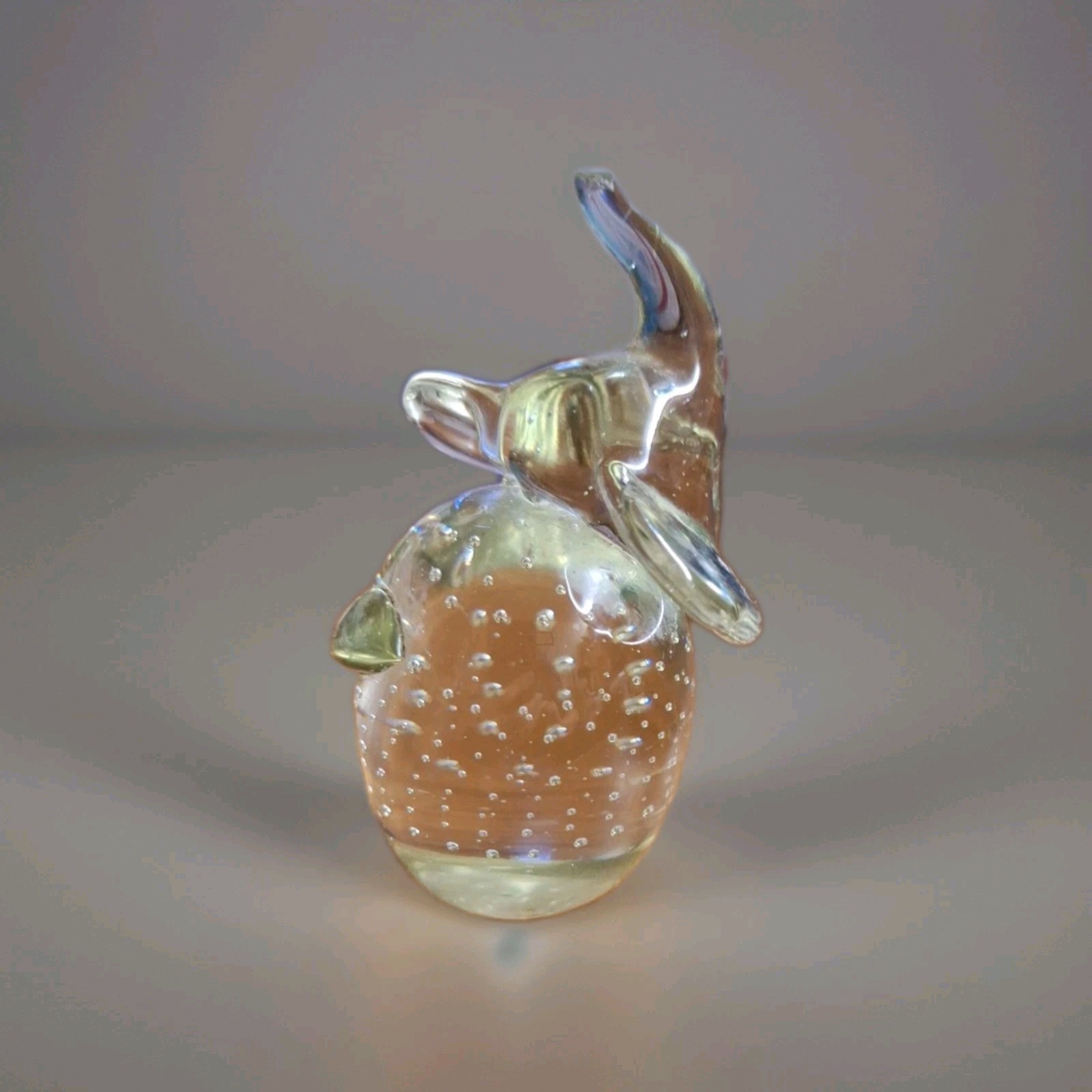 Art Glass Clear Bubbles Elephant Trunk Up Figurine Paperweight 4.5 in