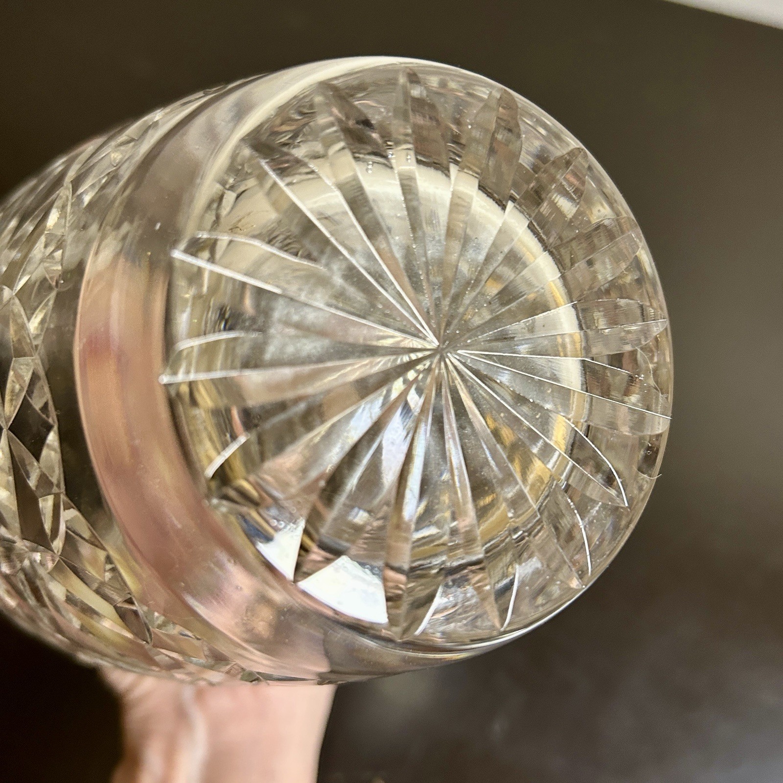 VTG Large English Cut Crystal Vase Made in England 9.25″ Tall Diamond Pattern