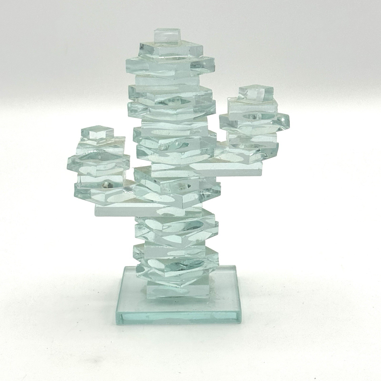 Vintage Stacked Art Glass Saguaro Cactus Figurine Sculpture Southwest Decor