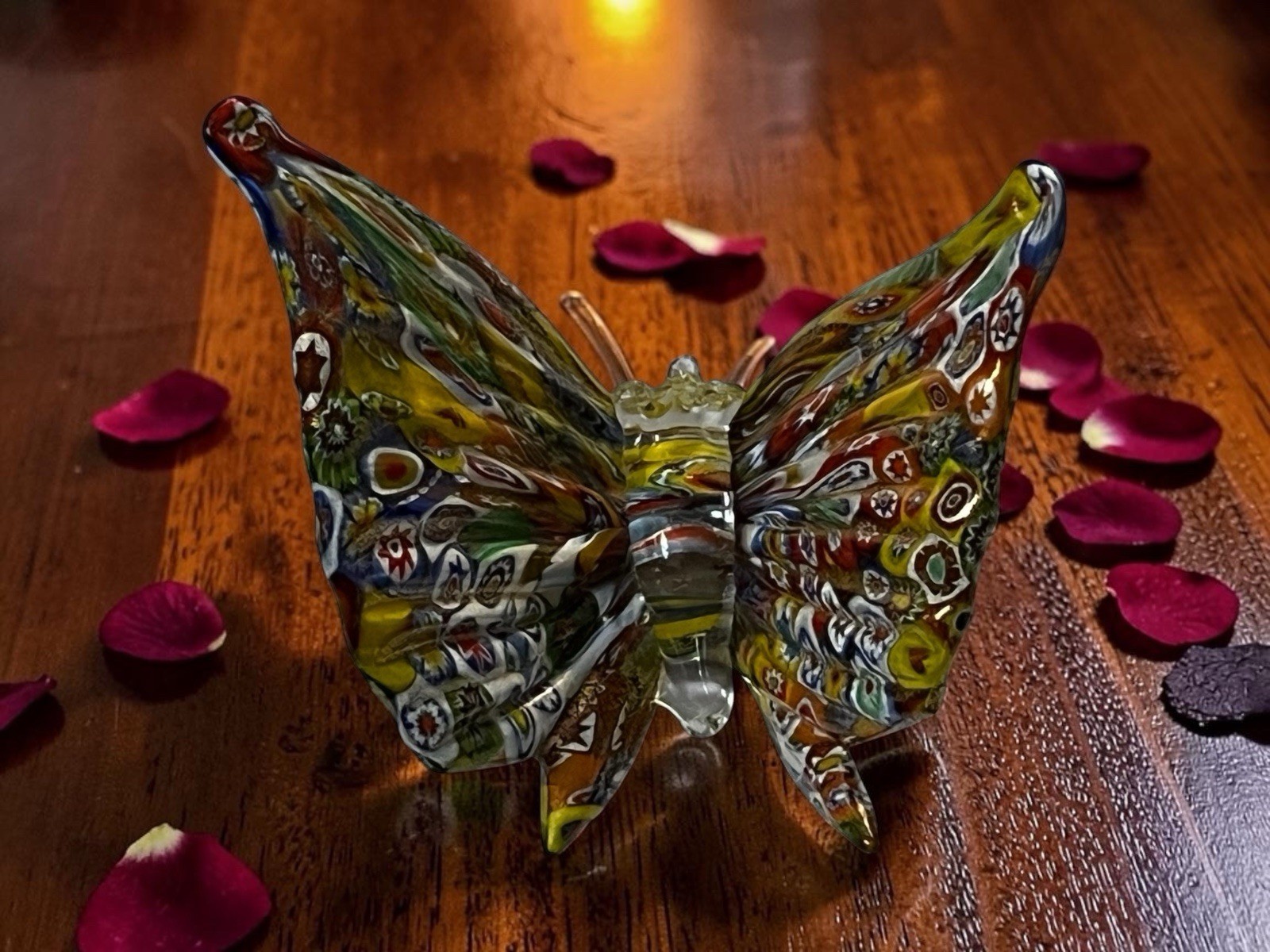 4.5 Inch Millefiori Murano Glass Butterfly Figurine