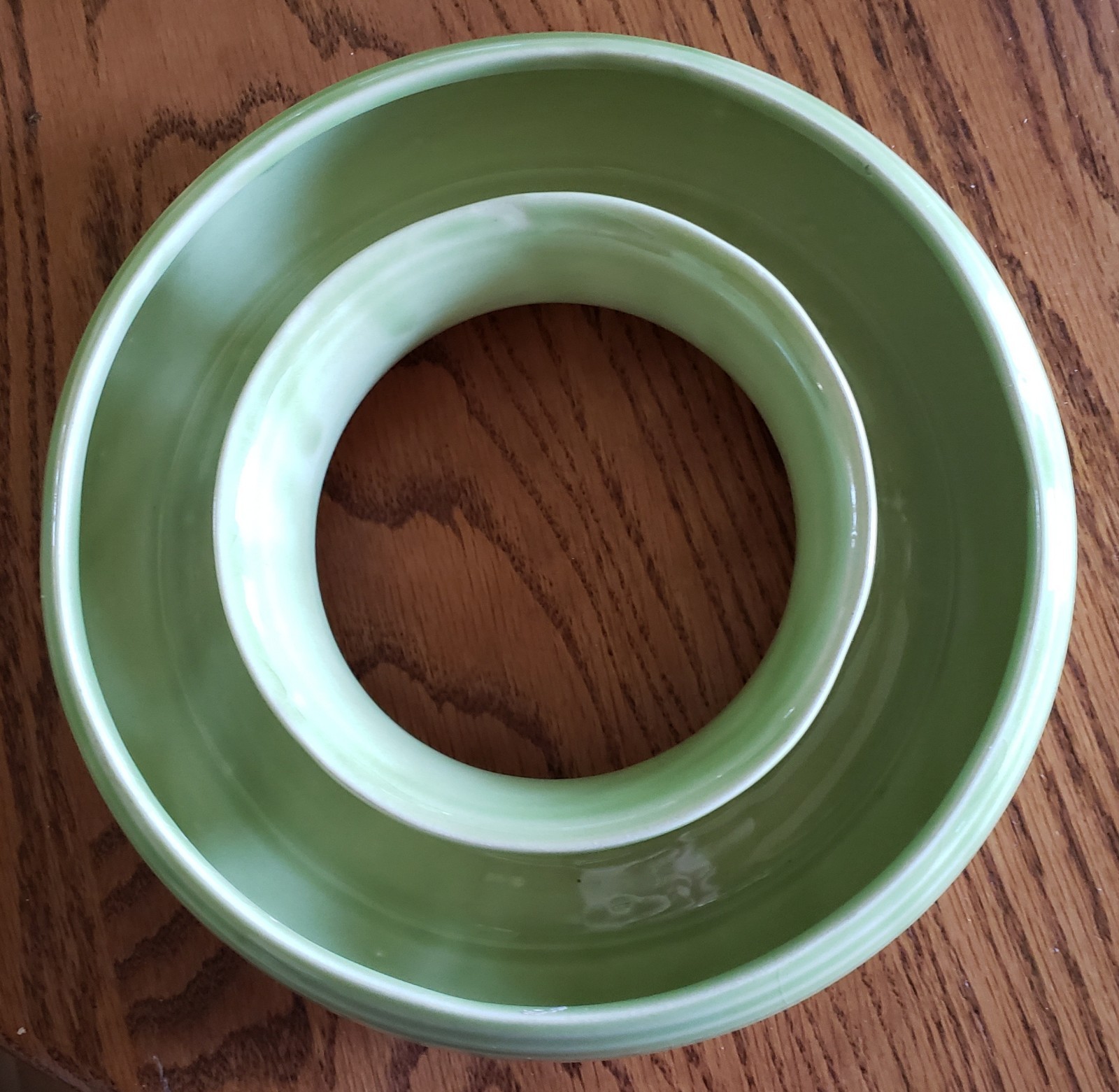 Vintage Mint Green Ceramic Pansy 9” Round Ring Vase or Tabletop Centerpiece