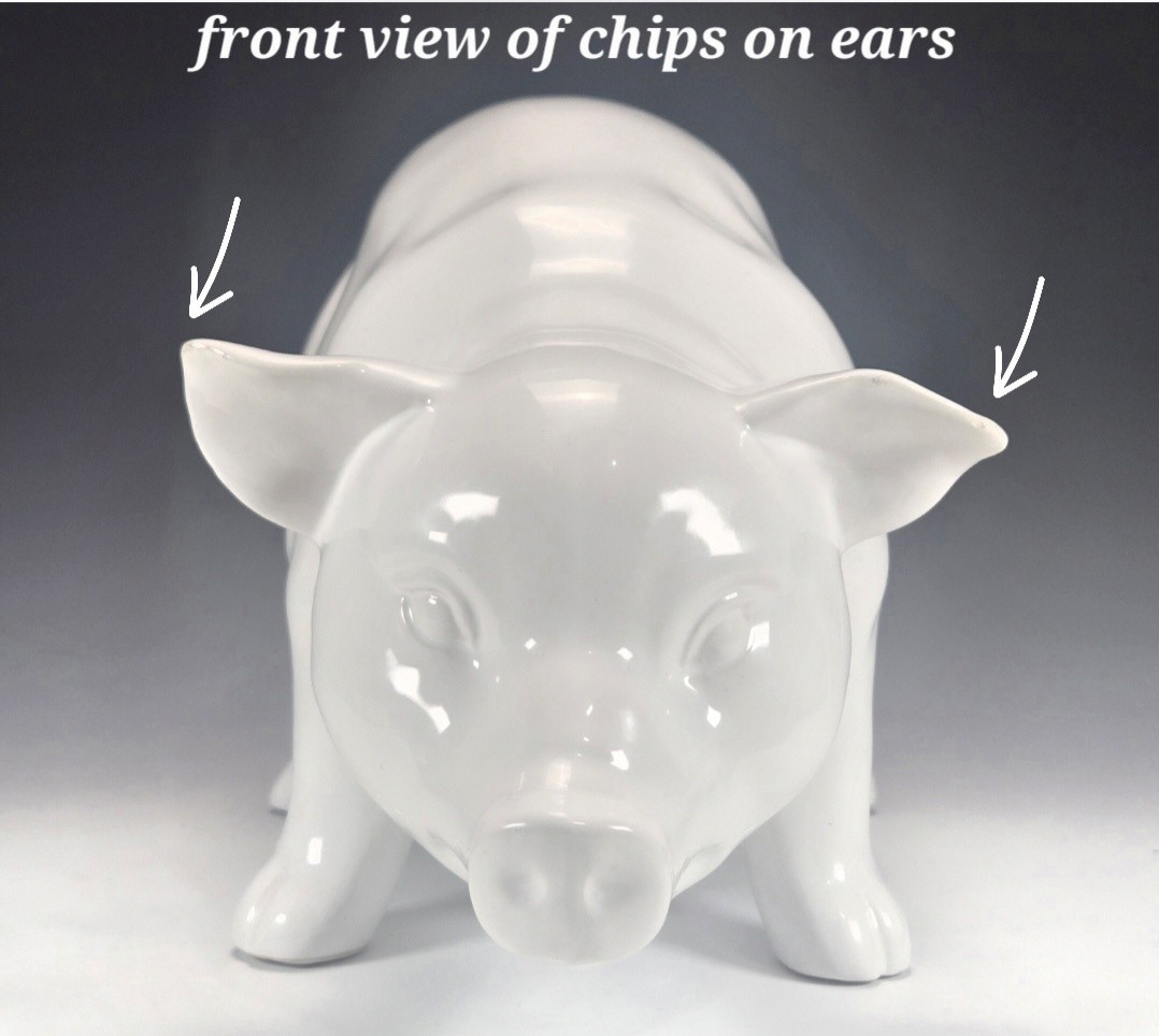 Large White Italian Ceramic Pottery Pig Statue Figurine Farmhouse Country Decor