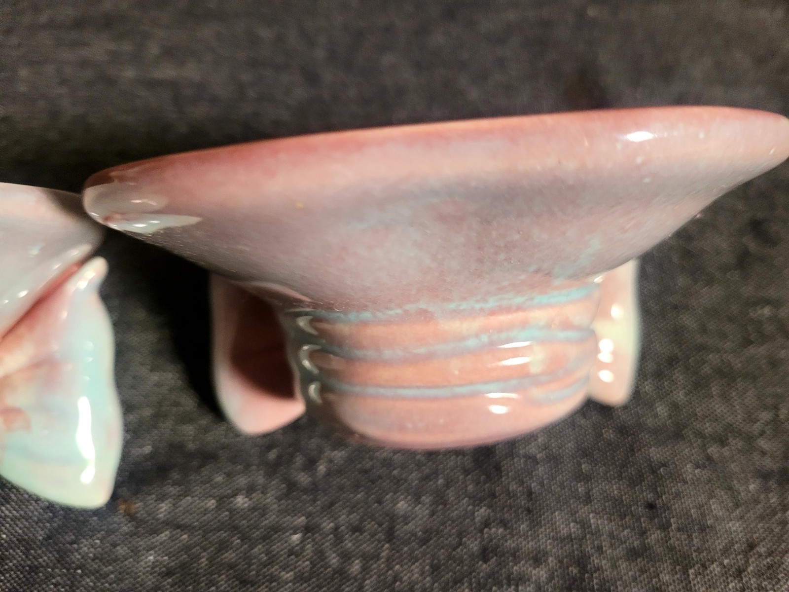 Vintage Cottage Pottery #454 Pair Of Bow Candle Holders Candlestick Blue Pink