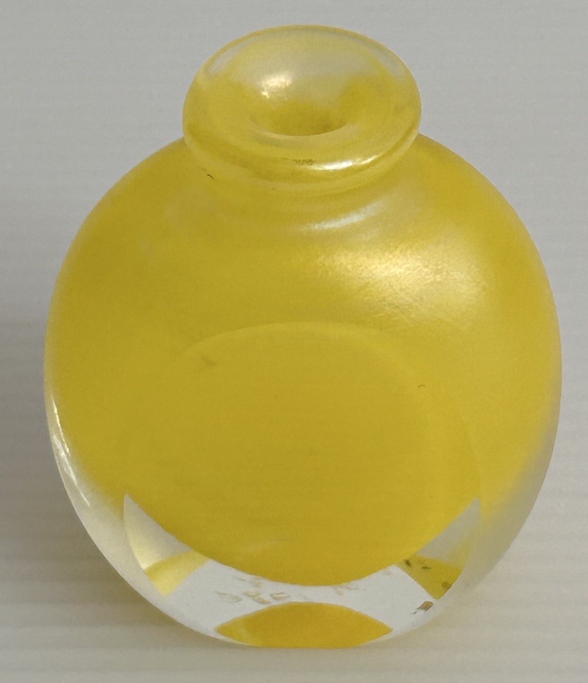 Charles Lotton 1986 Miniature Yellow Striped 3D Shiny Art Glass Vase signed*READ