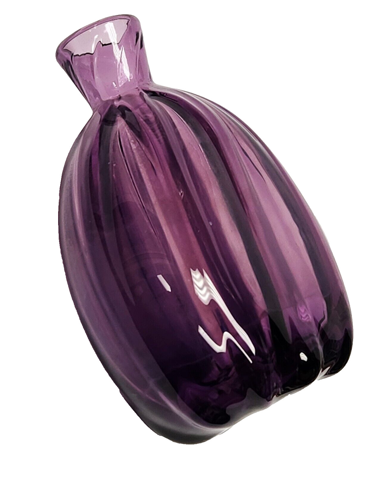 Metropolitan Museum of Art MMA Hand Blown Ribbed Purple Glass Bottle Vase