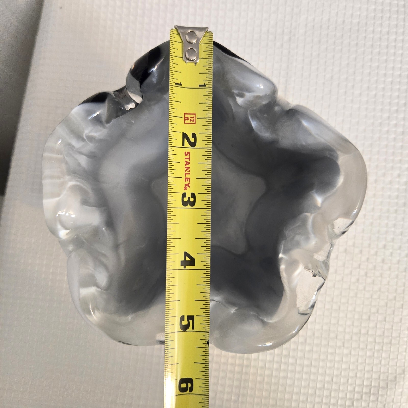 Cased Black Art Glass Vase White Clear Crest Ruffle Square Base Handcrafted