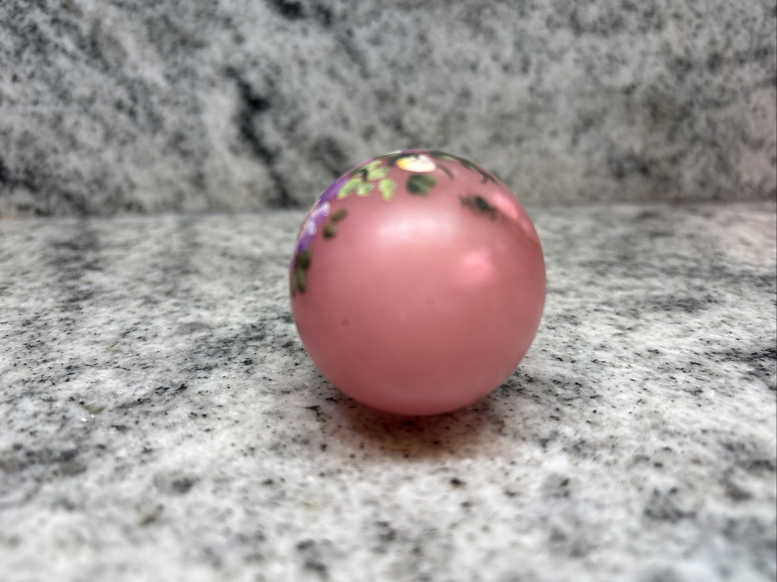 Hand Painted marble egg Pink Floral Decorative Signed– Stand Included