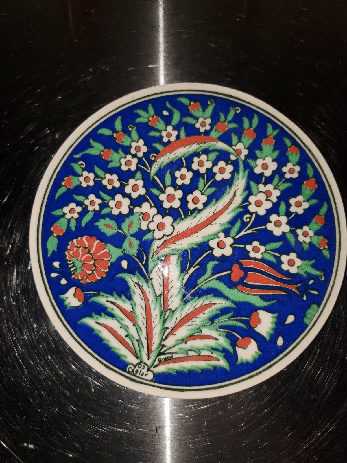 Turkish Inspired Floral Trivet Decorative Tile Wall Art Coaster