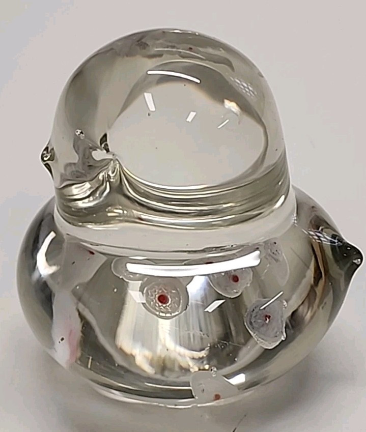 Baby Chicken Bird Paperweight Clear 3″ LEFTON Art Glass White & Pink Millifiori