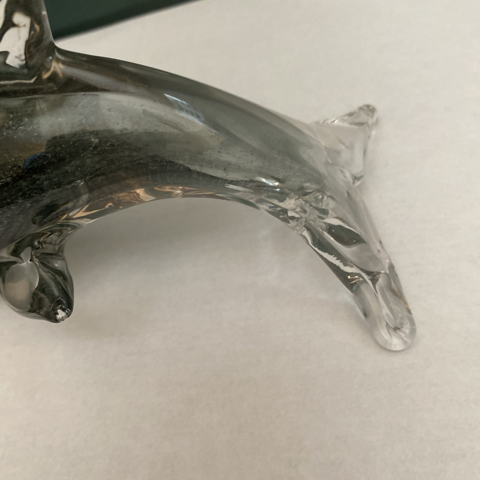Vtg Art Glass Dolphin Paperweight Clear Blue & Gray Hues Hand Blown Figurine