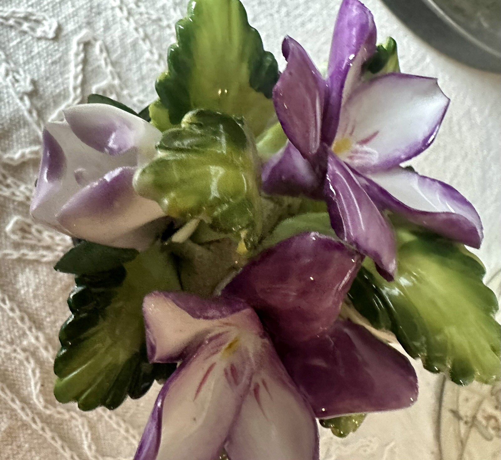 VTG Radnor Staffordshire England Bone China Purple Flowers In Silver plate Urn