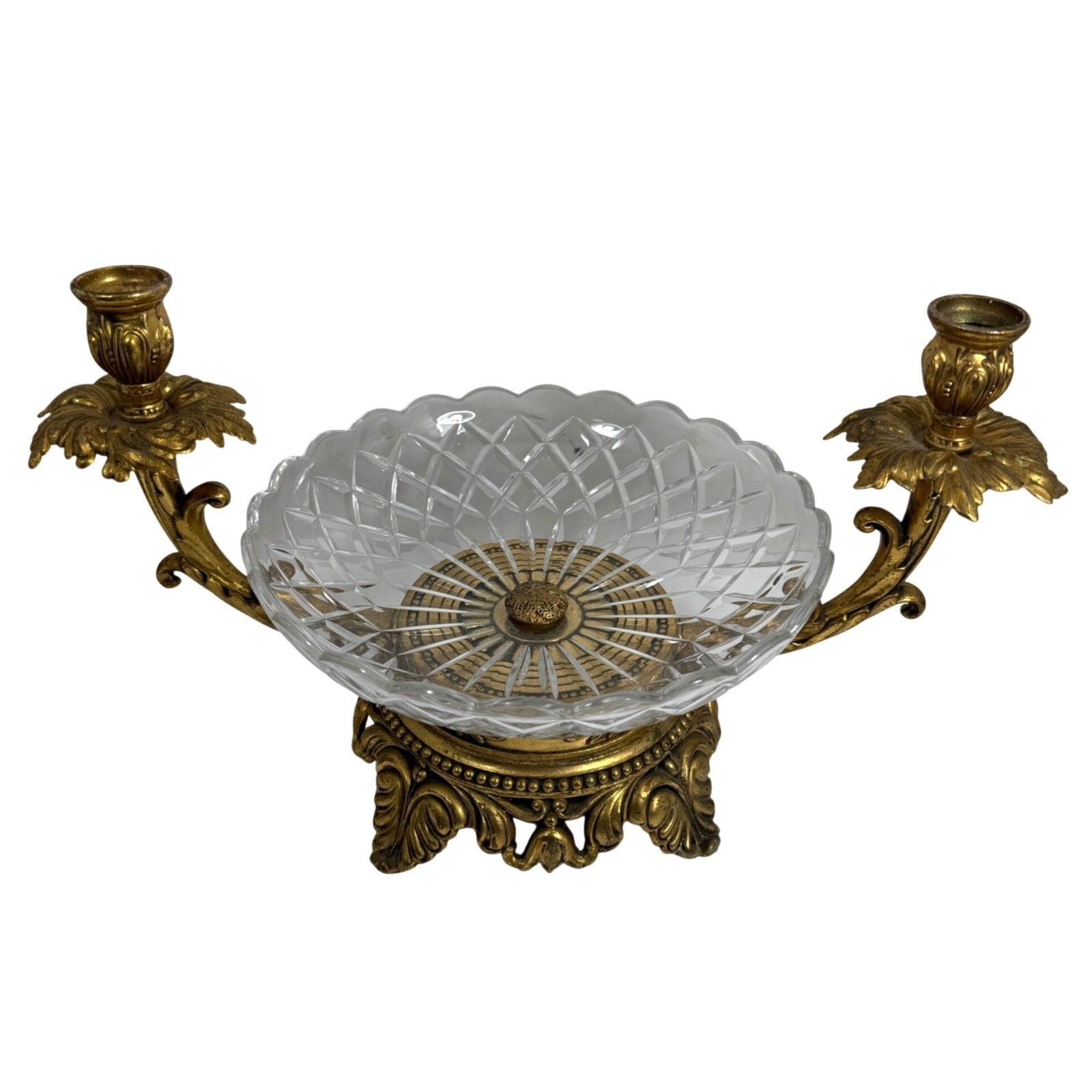 Antique Val St Lambert Crystal Gilded Gold Ornate Epergne Candelabra Centerpiece