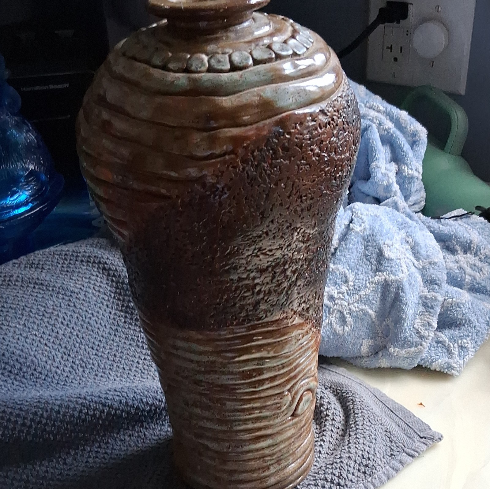 Laure Kryzak Signed Handmade Art Pottery Vase Brown Beige Ceramic Decorative