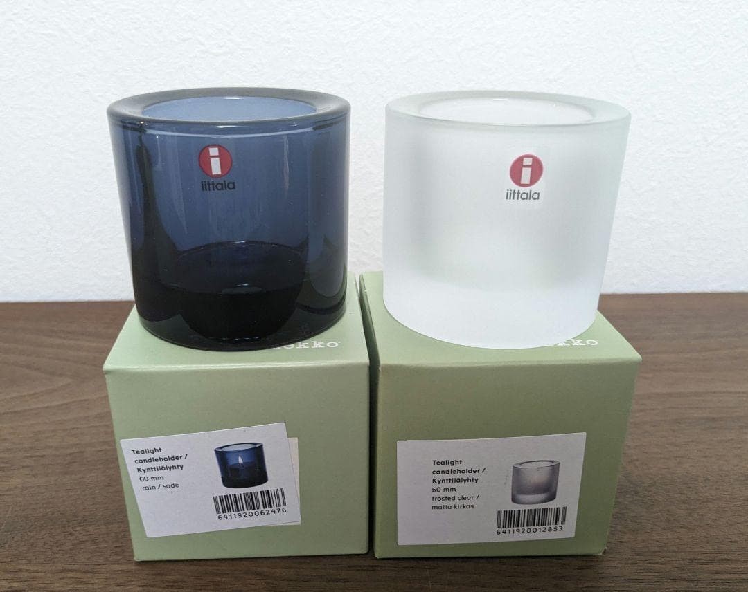 Iittala KIVI Glass Rain Frost Candle Holder Size 2.3in Set of 2 New With Box