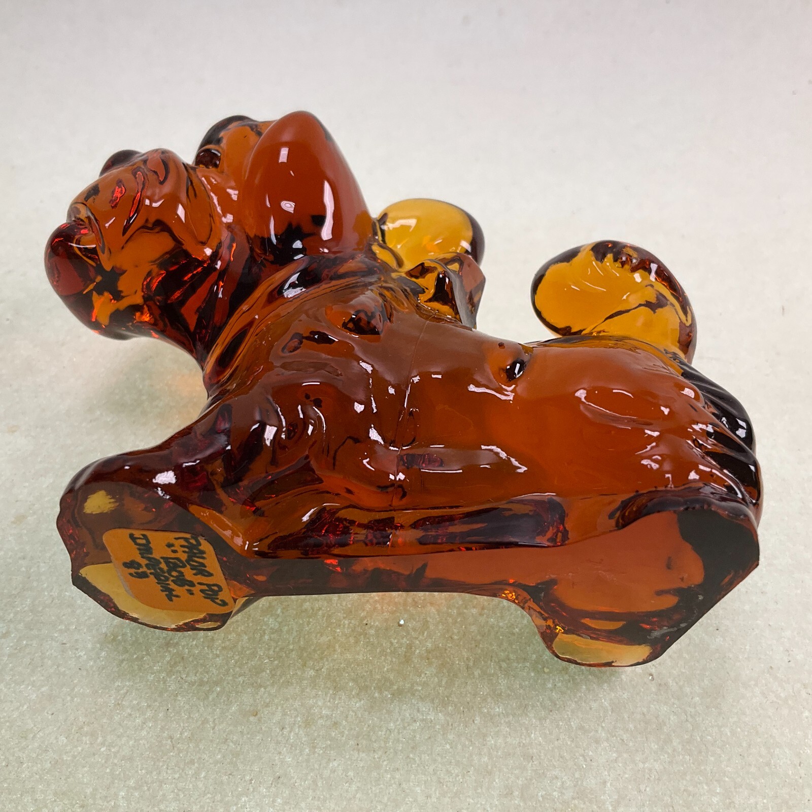 Indiana Glass Parlour Pup Amber Dog Figurine #2 Vintage Glass 3 1/8″