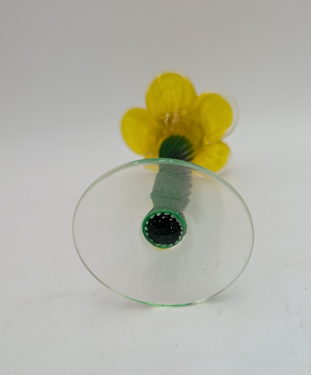 Vintage Daffodil Flower Glass Candlestick Holder Yellow Green Hand Blown