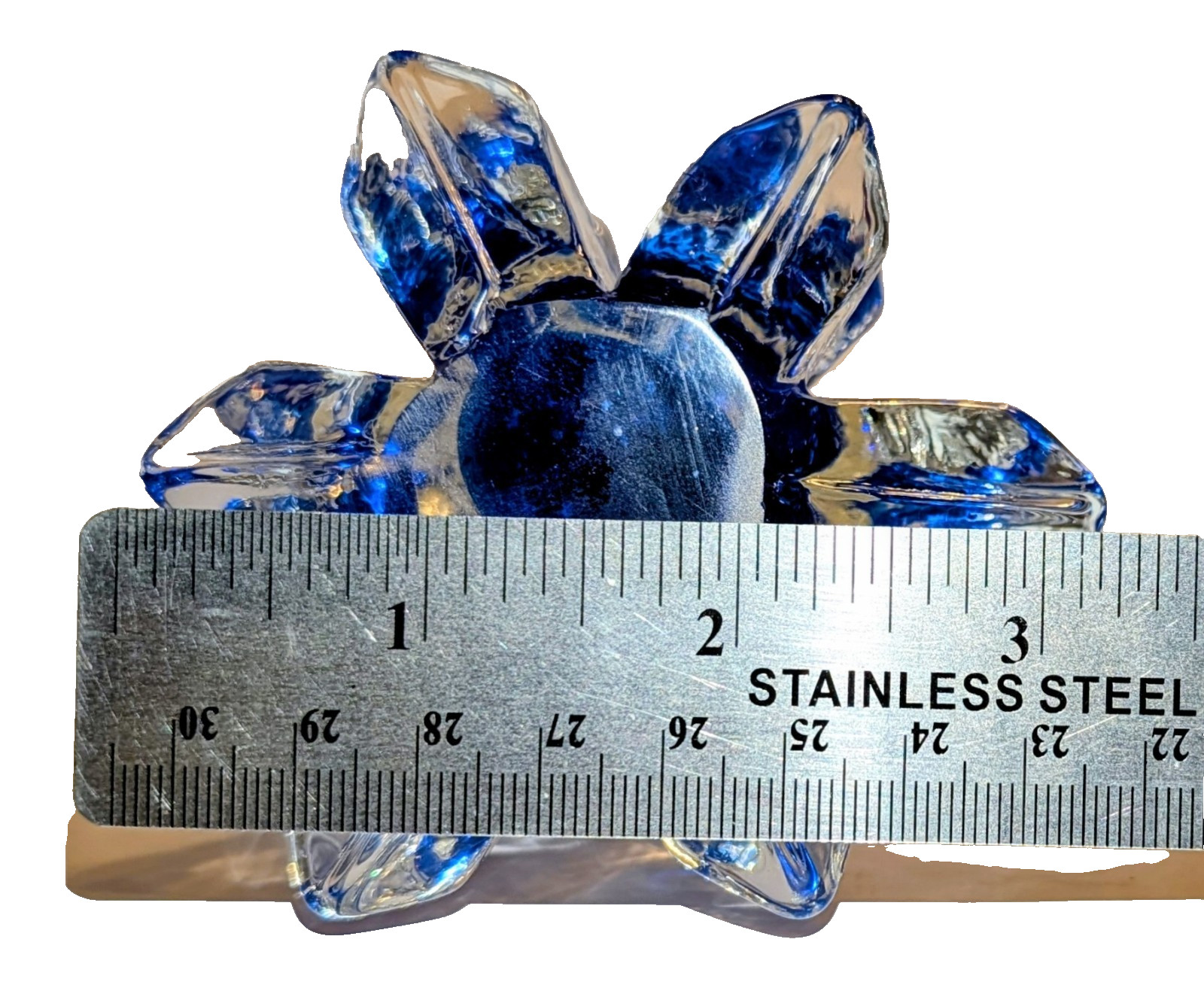 Vtg MidWest Cobalt Blue Art Glass Xmas Pine Tree Crystal Ribbon Sculpture x2 A+