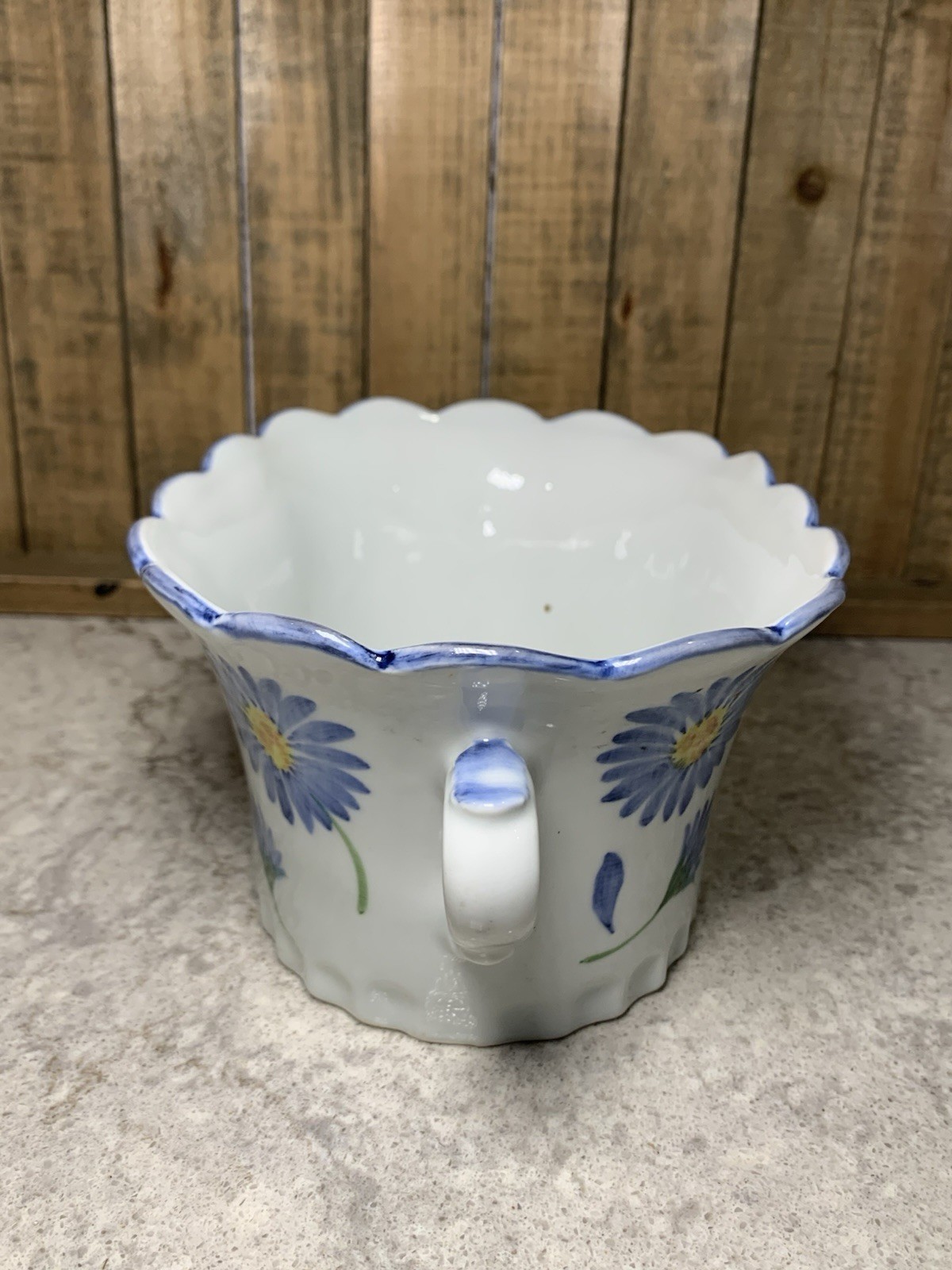 Andrea by Sadek Ceramic Blue Cornflower Flowers Cachepot Planter