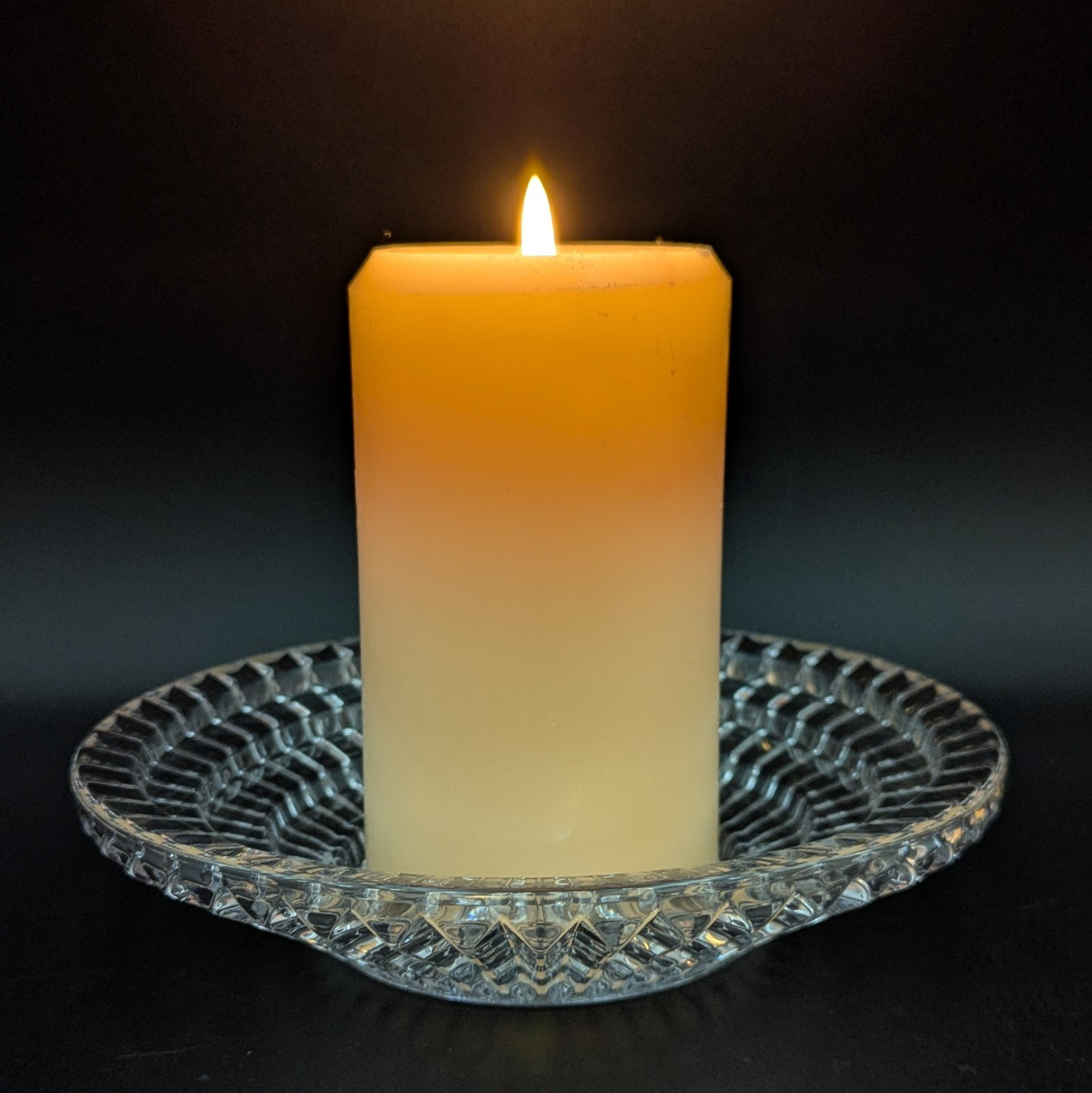 Vintage Mikasa Cut Crystal Diamond Fire Wine Coaster Pillar Candle Holder 7″ D