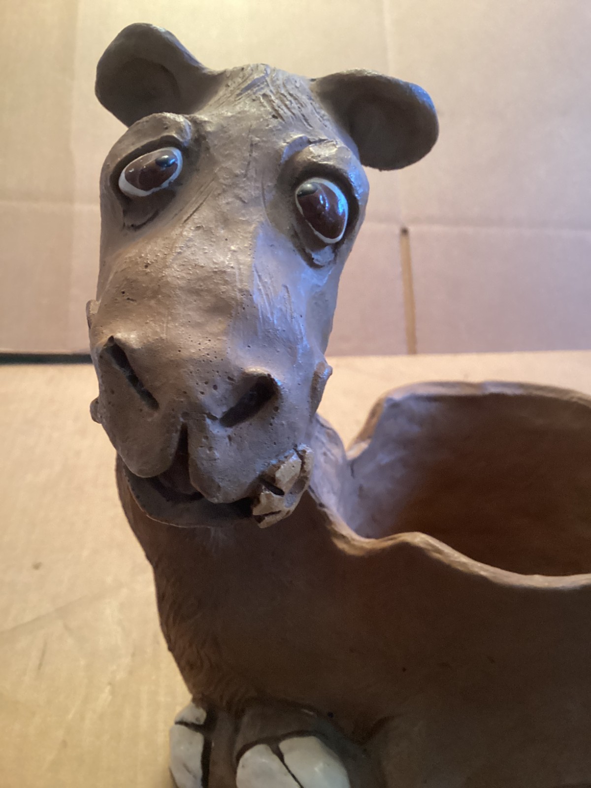 Vintage RARE Dave Grossman Camel Planter 11 Inches Tall Signed Clay 1976