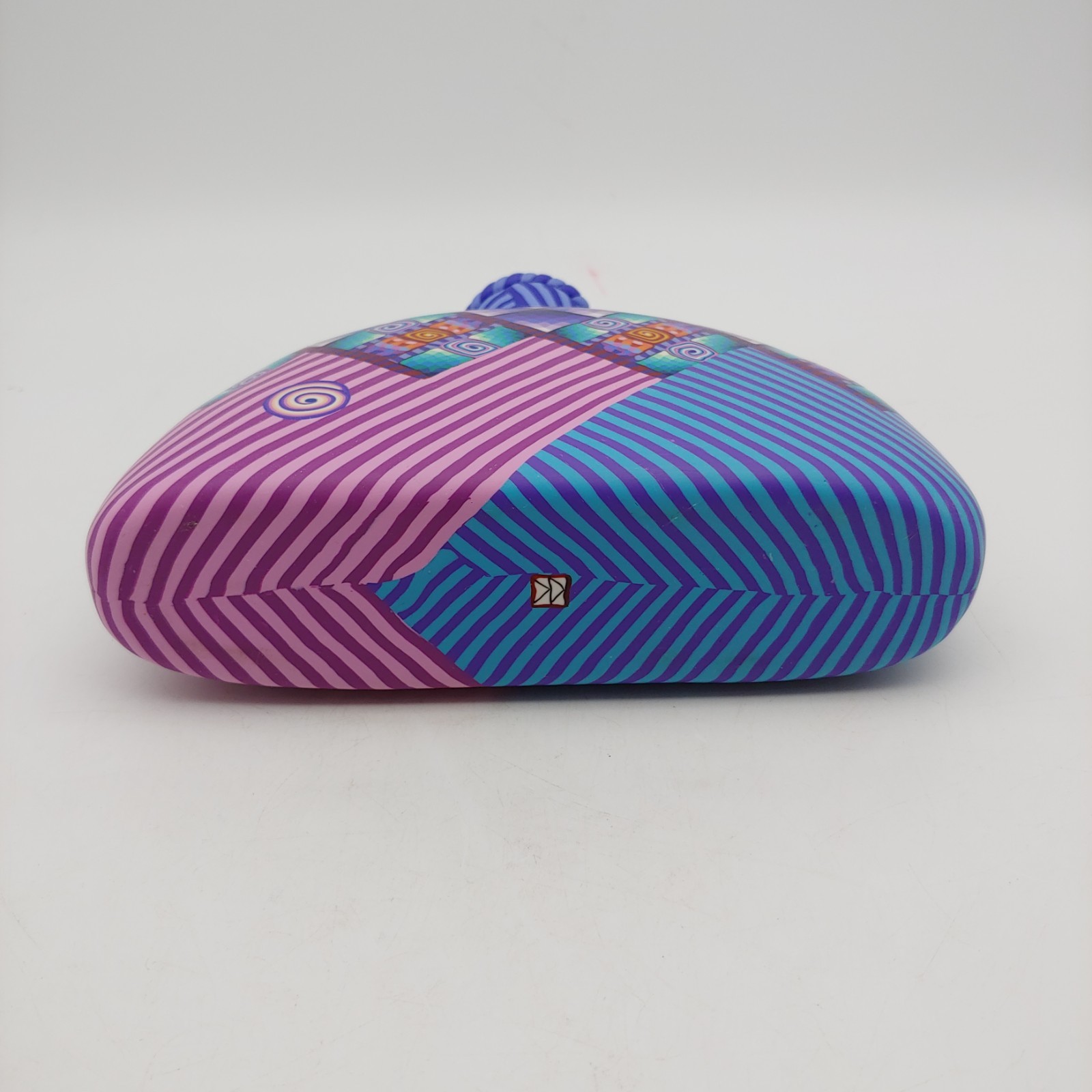 Handmade Colorful Polymer Clay Vase – 6.5″ Blue Green Purple Striped Geometric