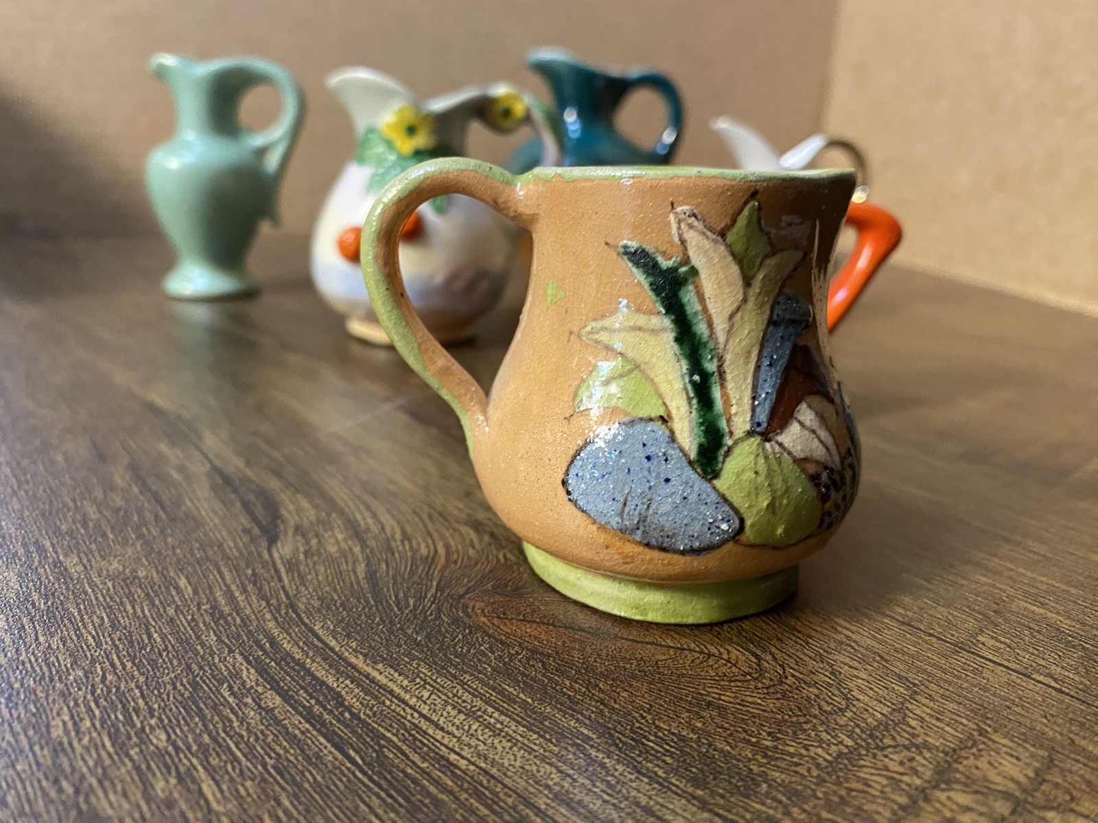 Vintage Lot of 8 Mini Small MCM Pottery Pitchers Ewers Vases Creamers 3.5”-1.5”