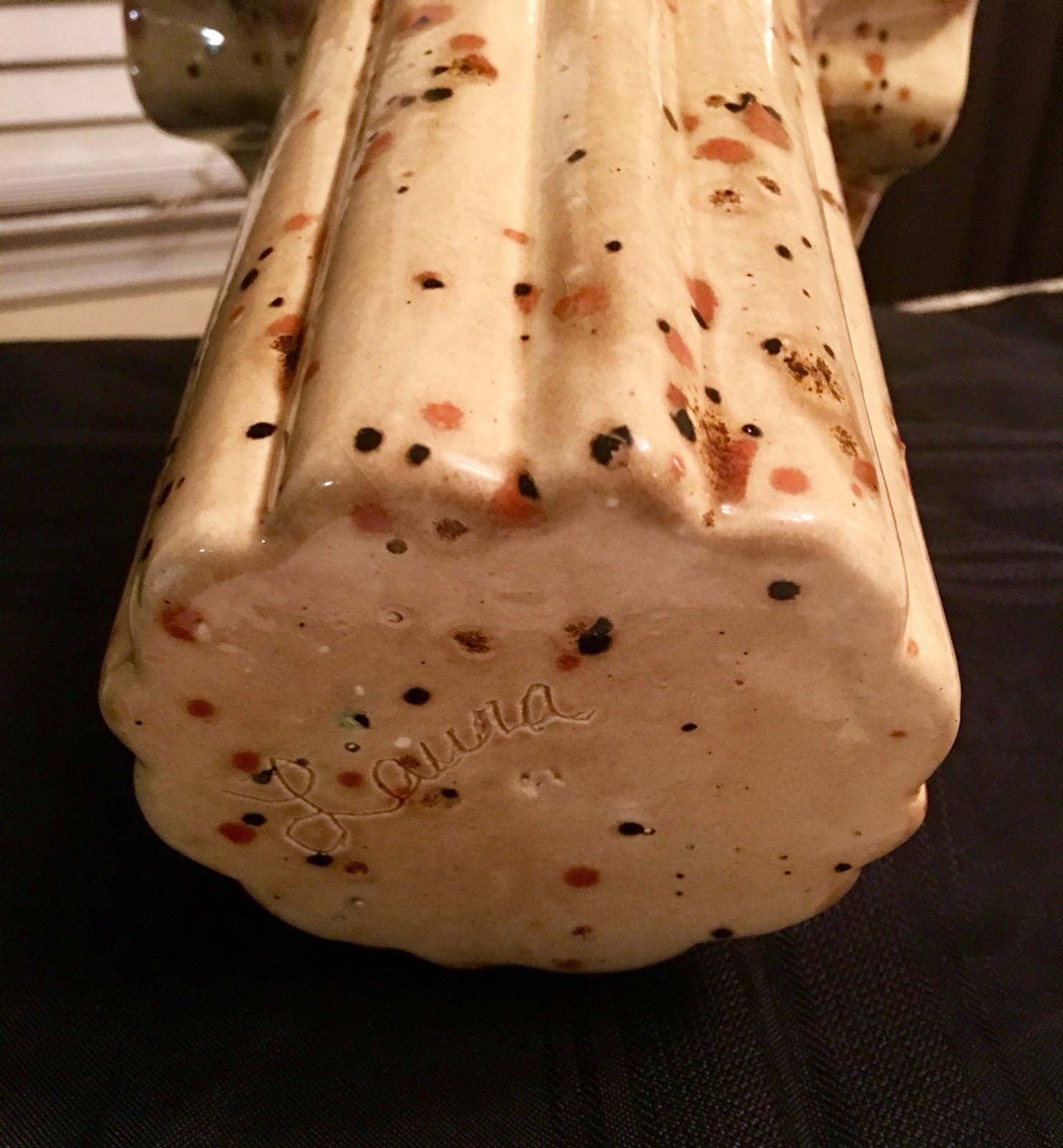 Rare Eclectic Ruffled Top Speckled Tan Studio Art Glass Vase