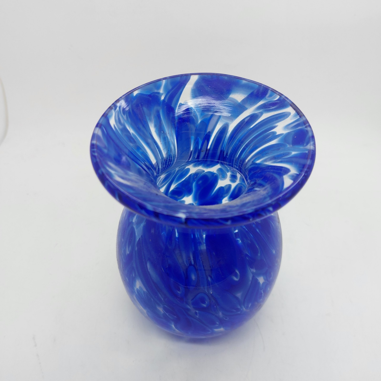 Hand Blown Studio Art Glass Cobalt Blue Swirled Vase