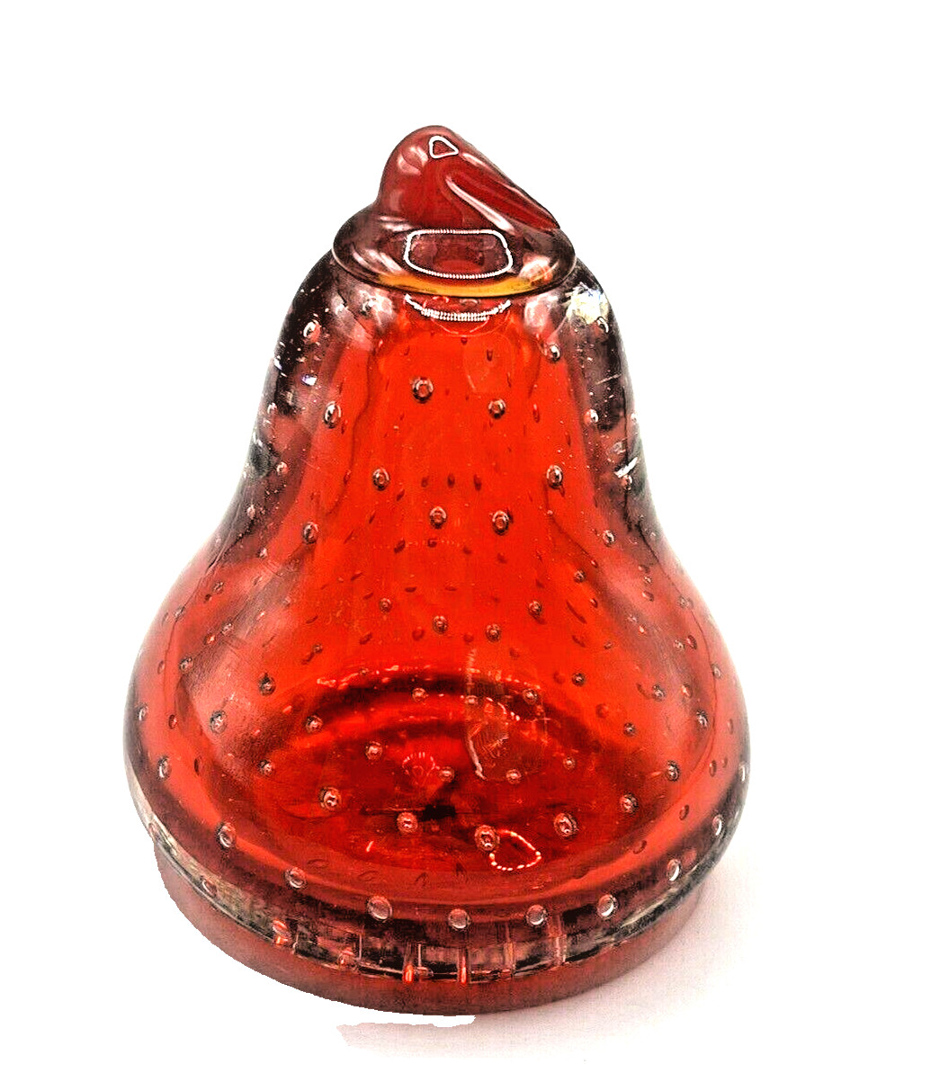 Glass Pear Fruit Controlled Bubble Bulicante Paperweight West Germany Cadmium
