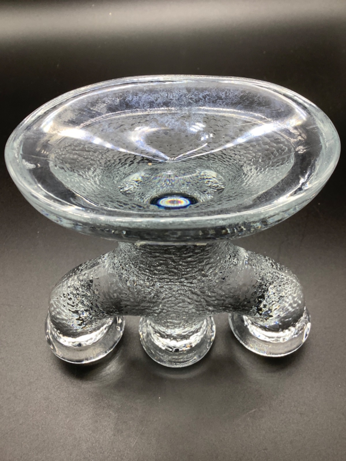 Nybro Crystal 3-Arm Candelabra, Textured Glass, Sweden, Paul Isling, 5.25”