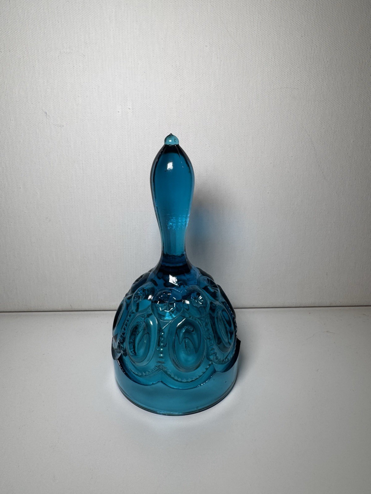 Vintage L E Smith Blue Glass Moon & Stars Decorative Bell With Clapper